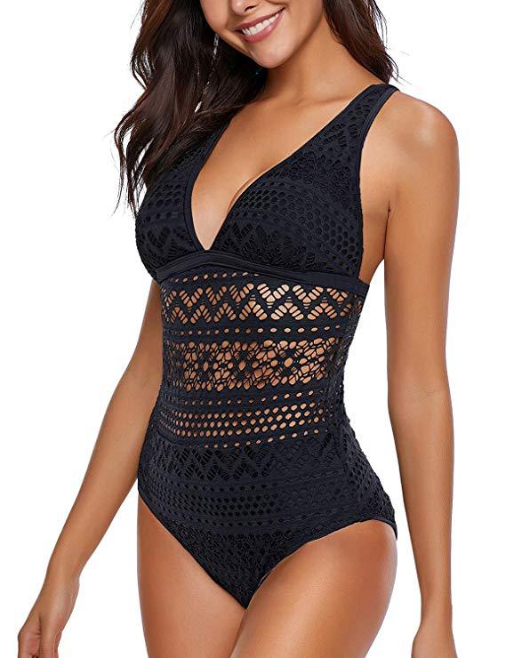One Piece High Waist Hollow Lace Bikini
